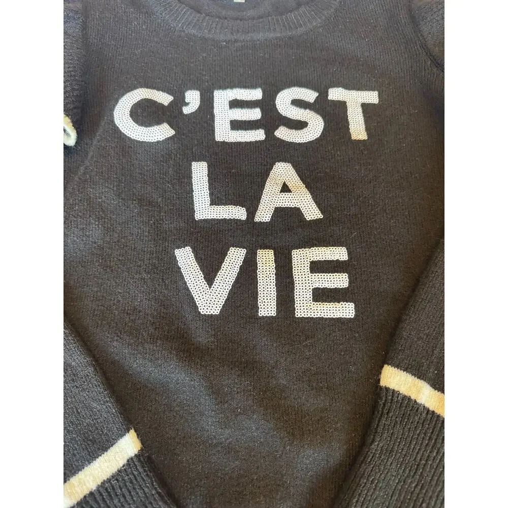 Karl Lagerfeld Paris Sweater Womens Medium Black C’est La Vie Ruffle Shoulder - Picture 2 of 9